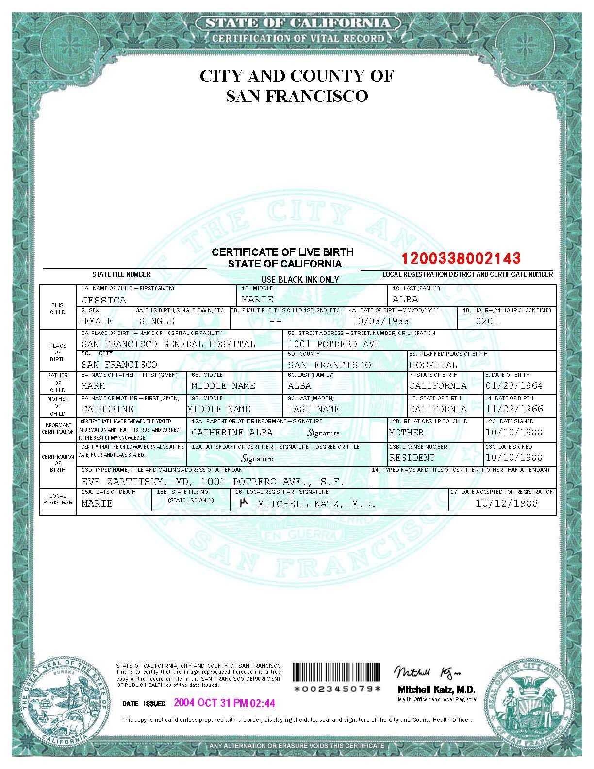 San Francisco Birth Certificate Template | Psd | Birth In Fake Birth Certificate Template