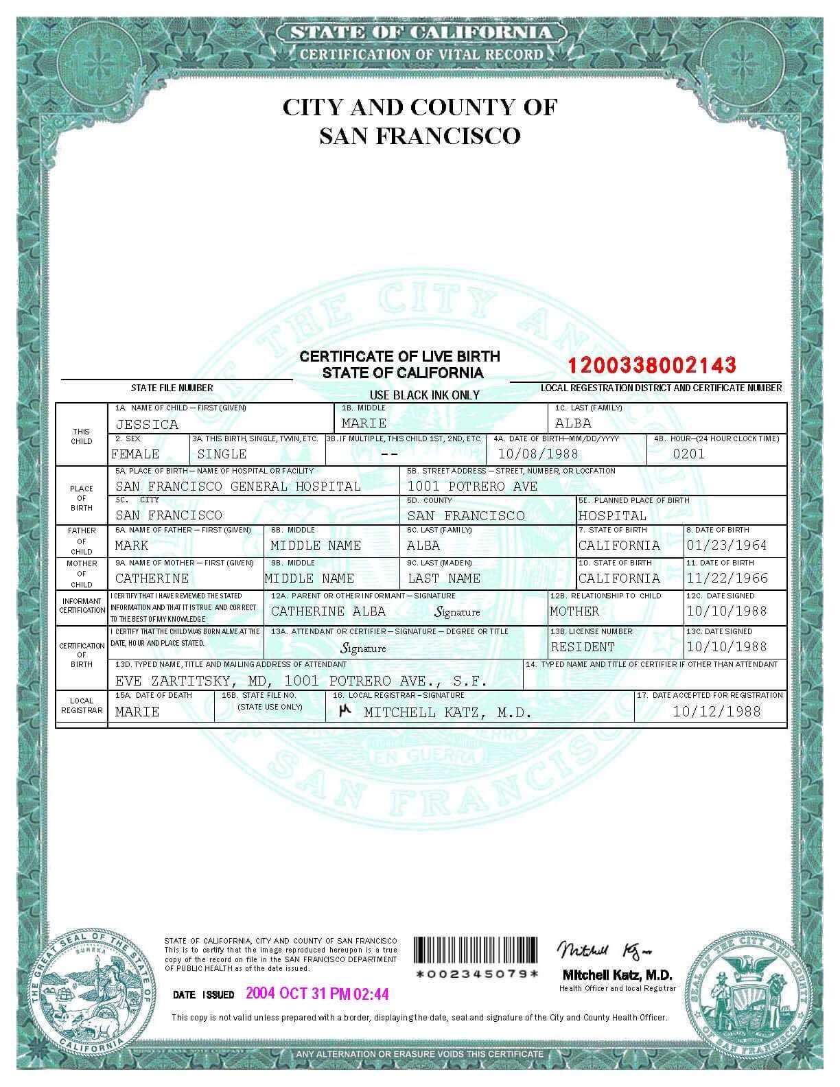 San Francisco Birth Certificate Template | Psd | Birth Throughout Birth Certificate Fake Template