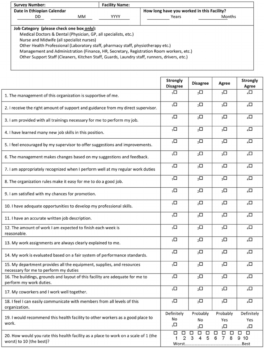 Satisfaction Of Employees In Health Care (Sehc) Survey In Questionnaire Design Template Word