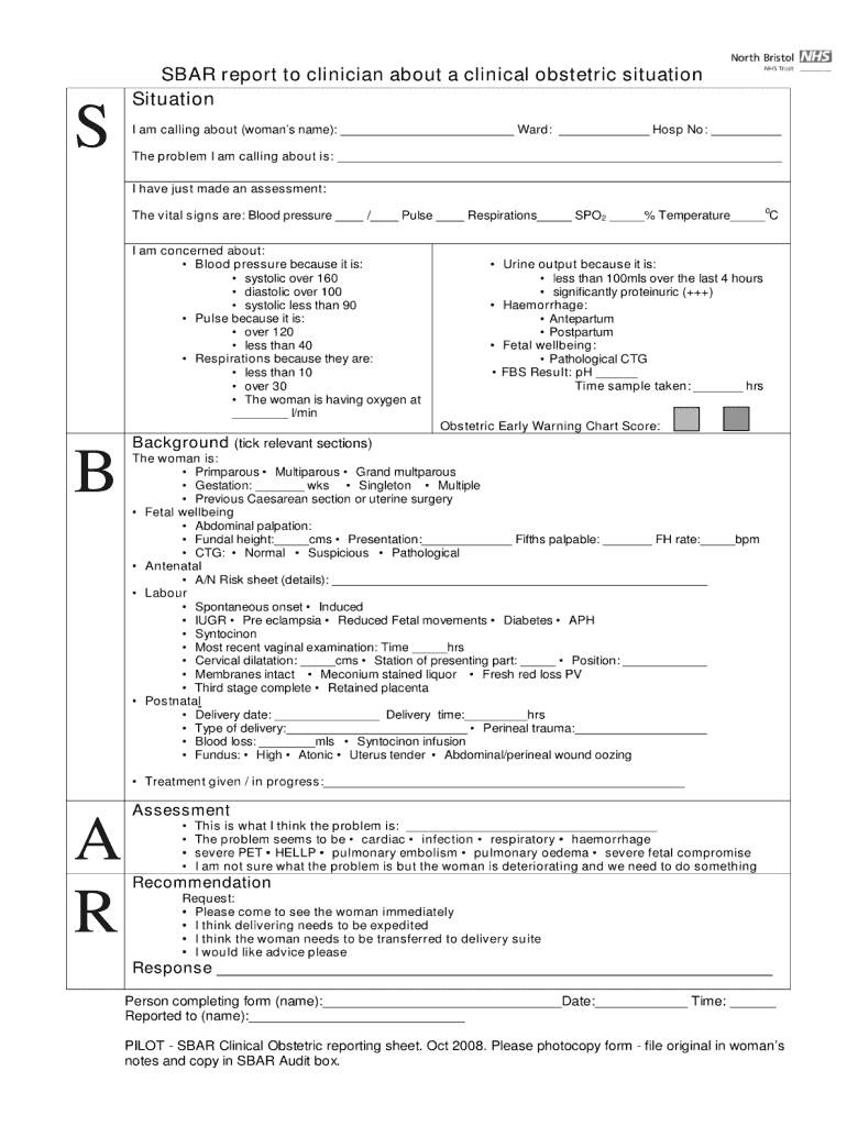 Sbar Template - Fill Online, Printable, Fillable, Blank Within Sbar Template Word