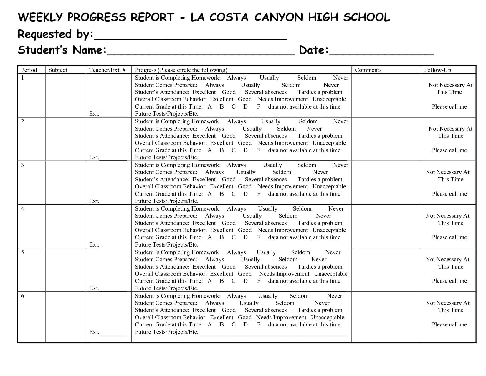 School Progress Report Templates – Loran Intended For High School Progress Report Template