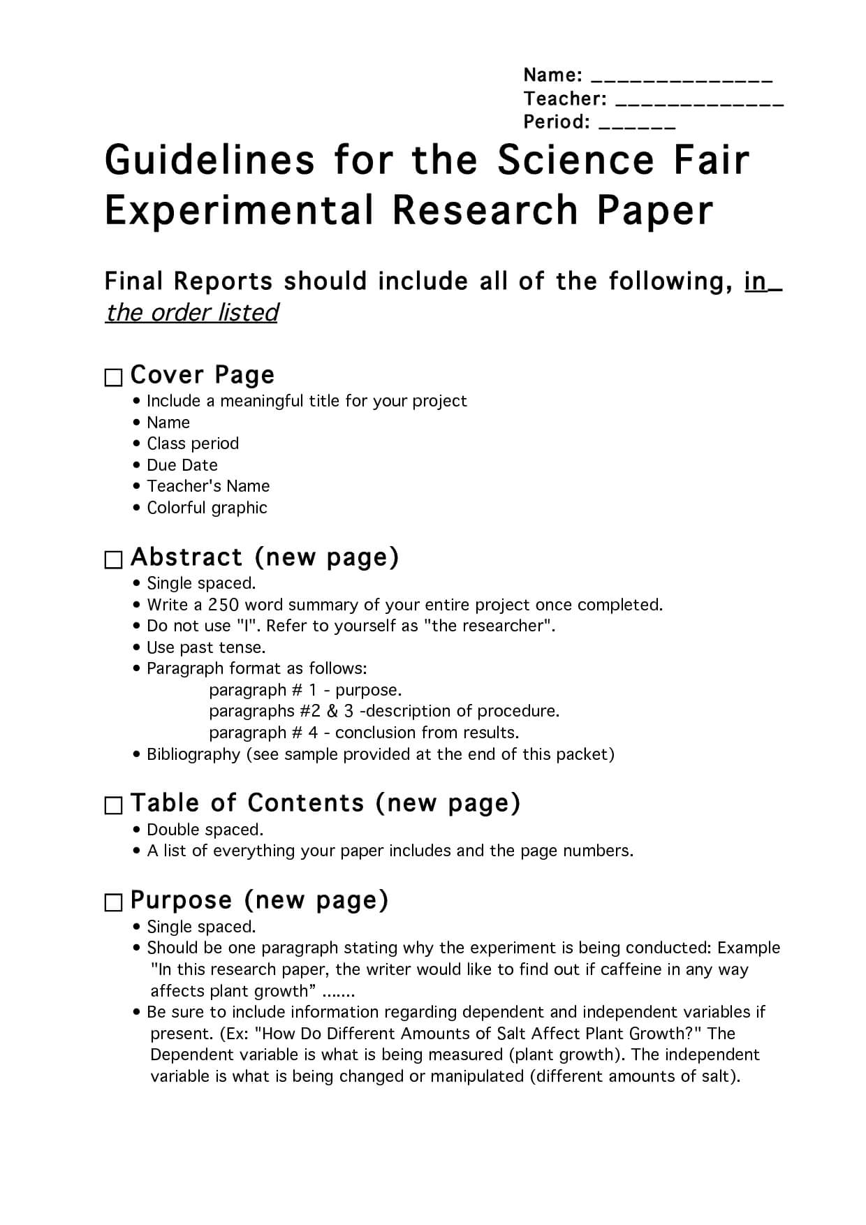 Science Fair Report Example Project Format Display Board Y In Research Project Report Template