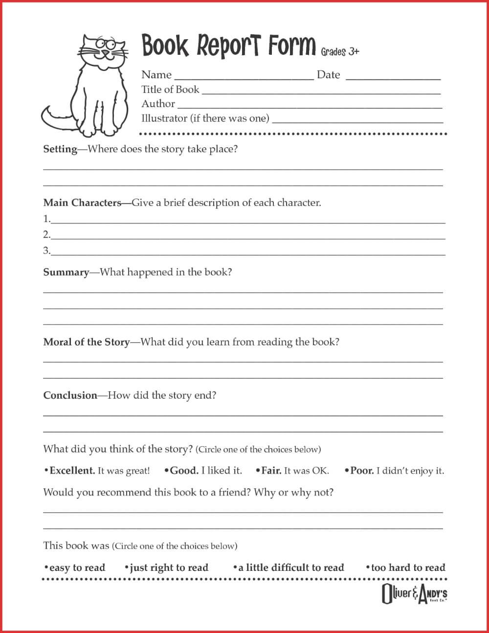 Second Grade Book Report Template Book Report Form Grades 3 Regarding Story Skeleton Book Report Template