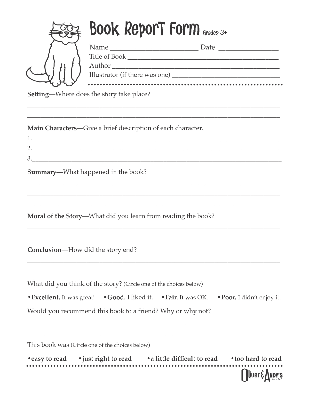 Second Grade Book Report Template | Book Report Form Grades Intended For 4Th Grade Book Report Template