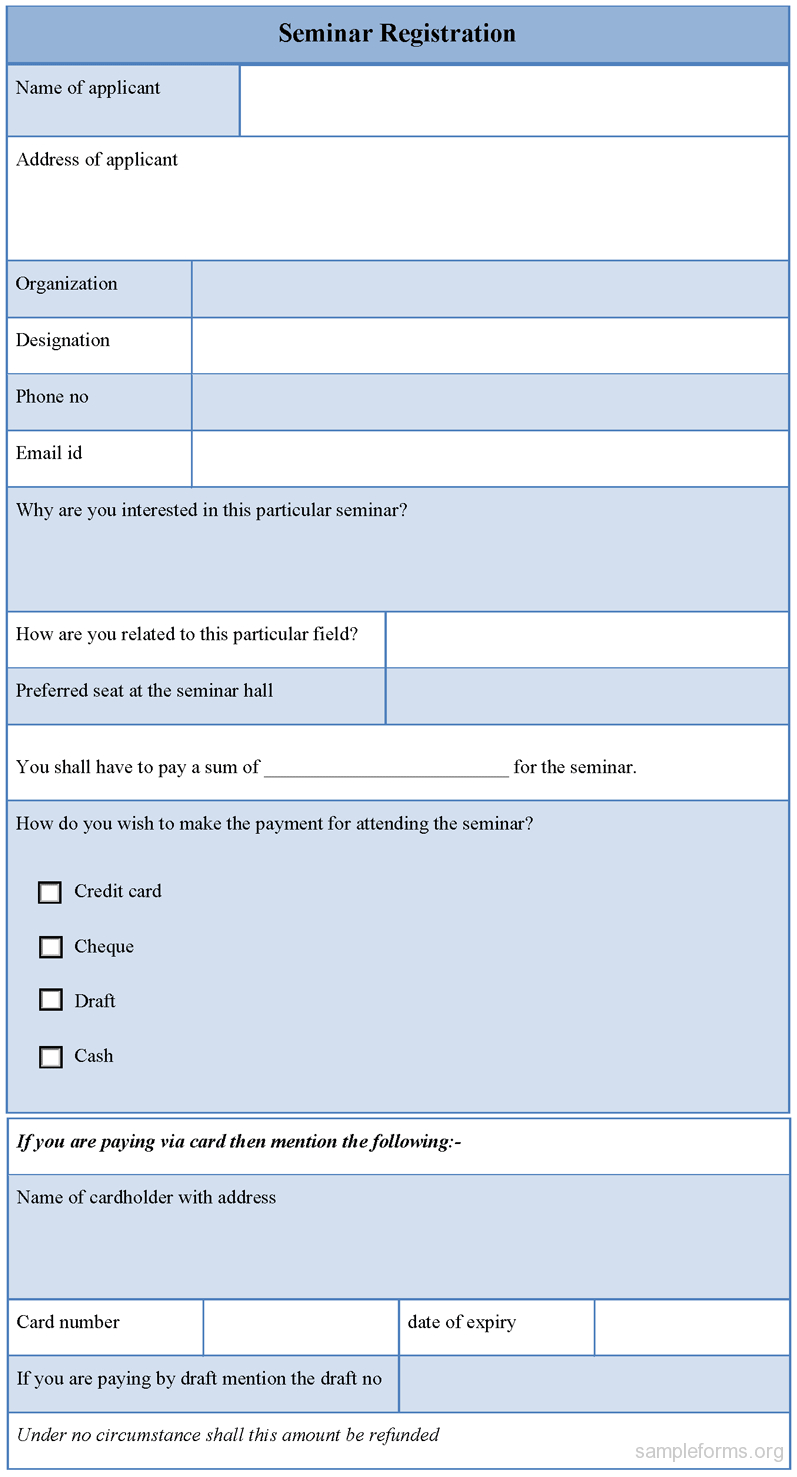 Seminar Registration Form : Sample Forms Regarding Seminar Registration Form Template Word