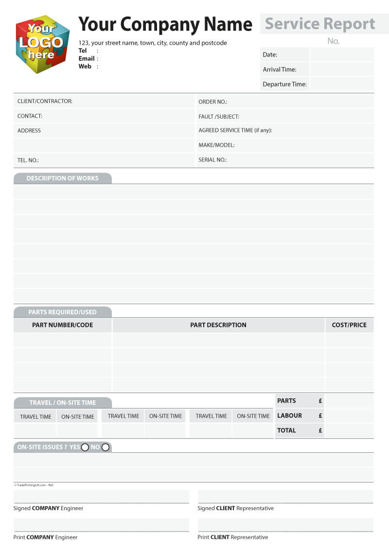 Service Report Template Artwork For Carbonless Ncr Printing Pertaining To Drainage Report Template