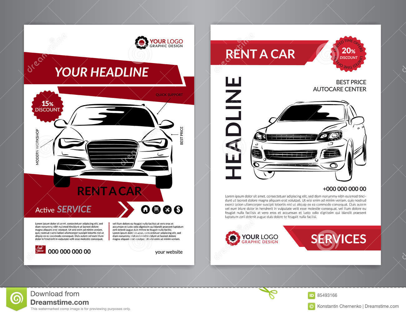 Set A4 Rent A Car Business Flyer Template. Auto Service Inside Automotive Gift Certificate Template