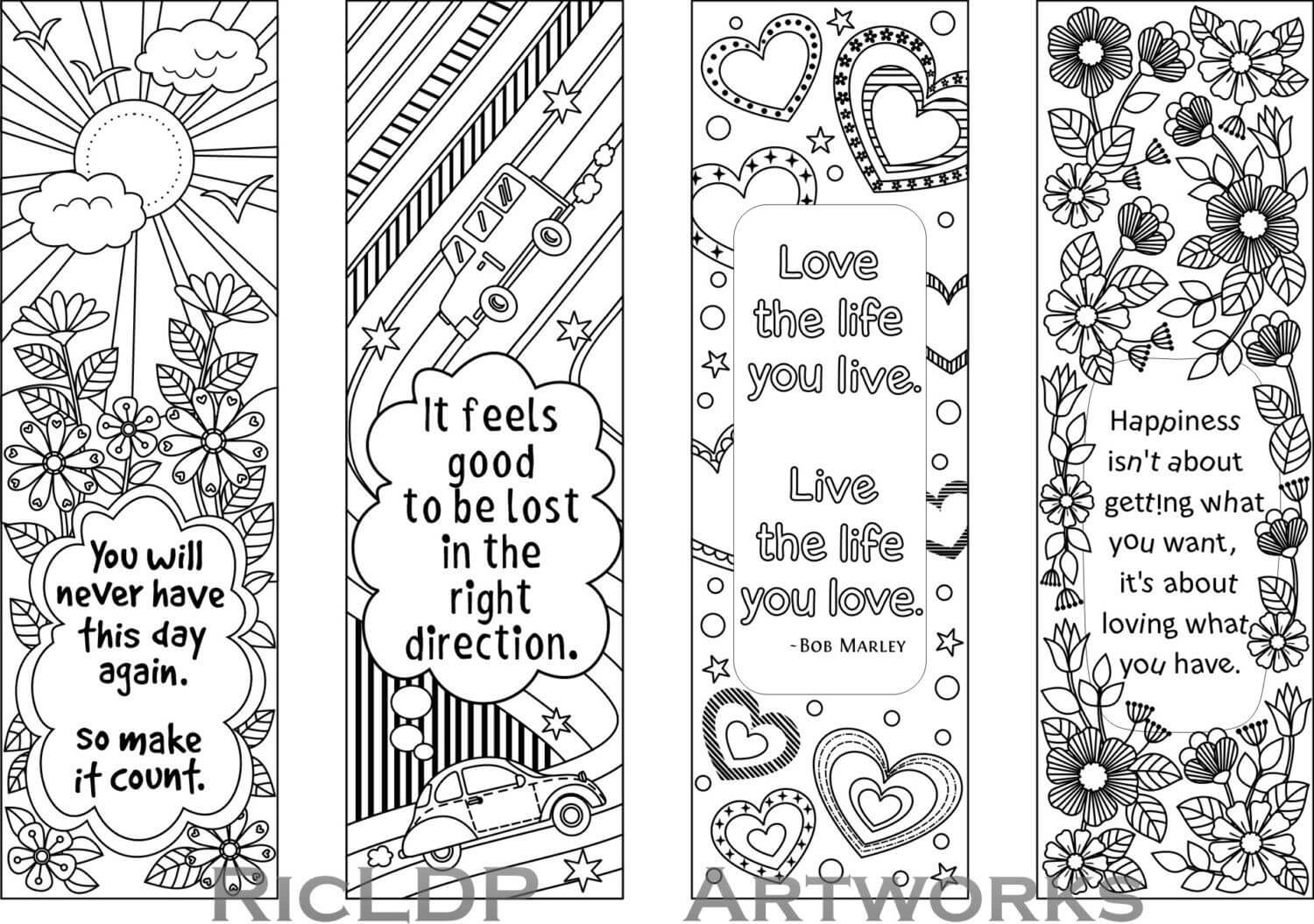 Set Of 4 Coloring Bookmarks With Quotes, Bookmark Templates Throughout Free Blank Bookmark Templates To Print