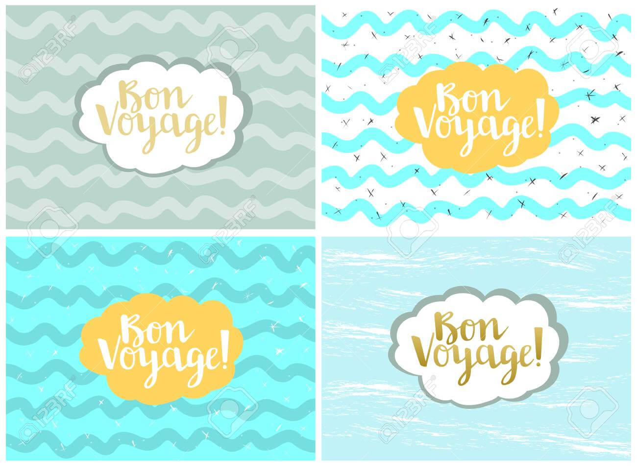 Set Of Four Cards, Vector Templates. Bon Voyage. Intended For Bon Voyage Card Template