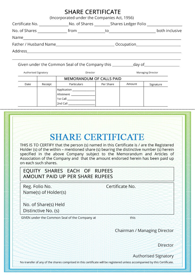 Share Certificate – Indiafilings In Shareholding Certificate Template