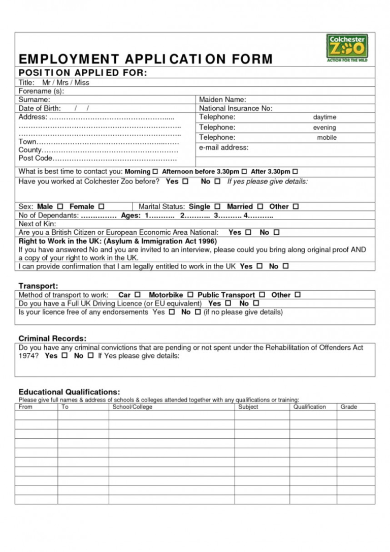 Employment Application Template Microsoft Word