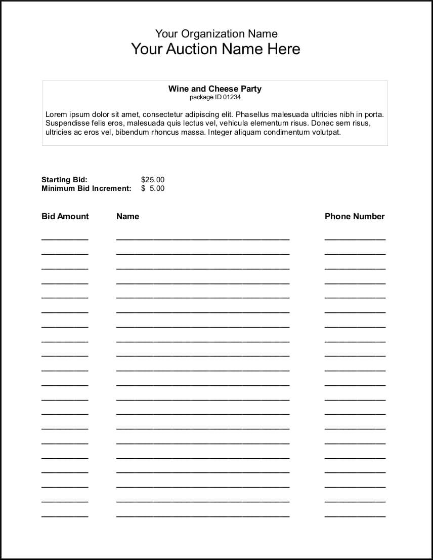 Silent Auction Bid Sheet Template – Google Search | Silent Intended For Auction Bid Cards Template