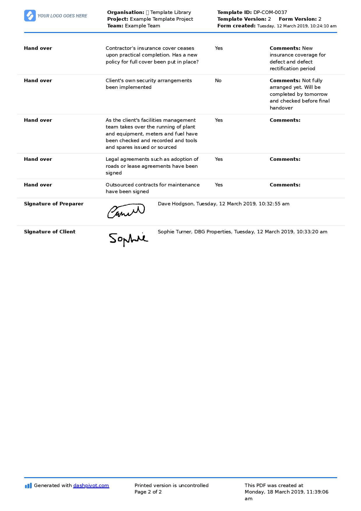 Site Handover Letter: Handover Letter To Client Or Within Handover Certificate Template