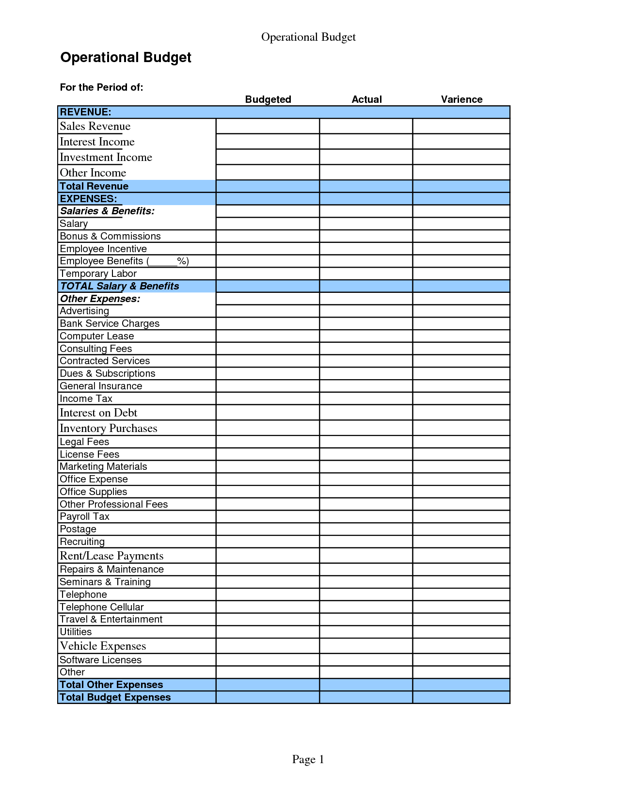 Small Business Budget Template | Business Budget Template Regarding Business Valuation Report Template Worksheet