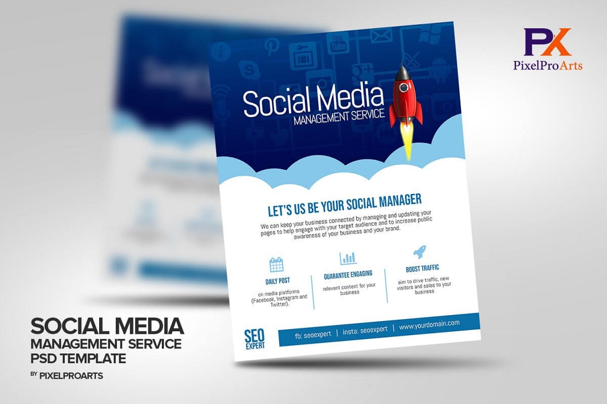 Social Media Management Service Flyer Template Pertaining To Social Media Brochure Template