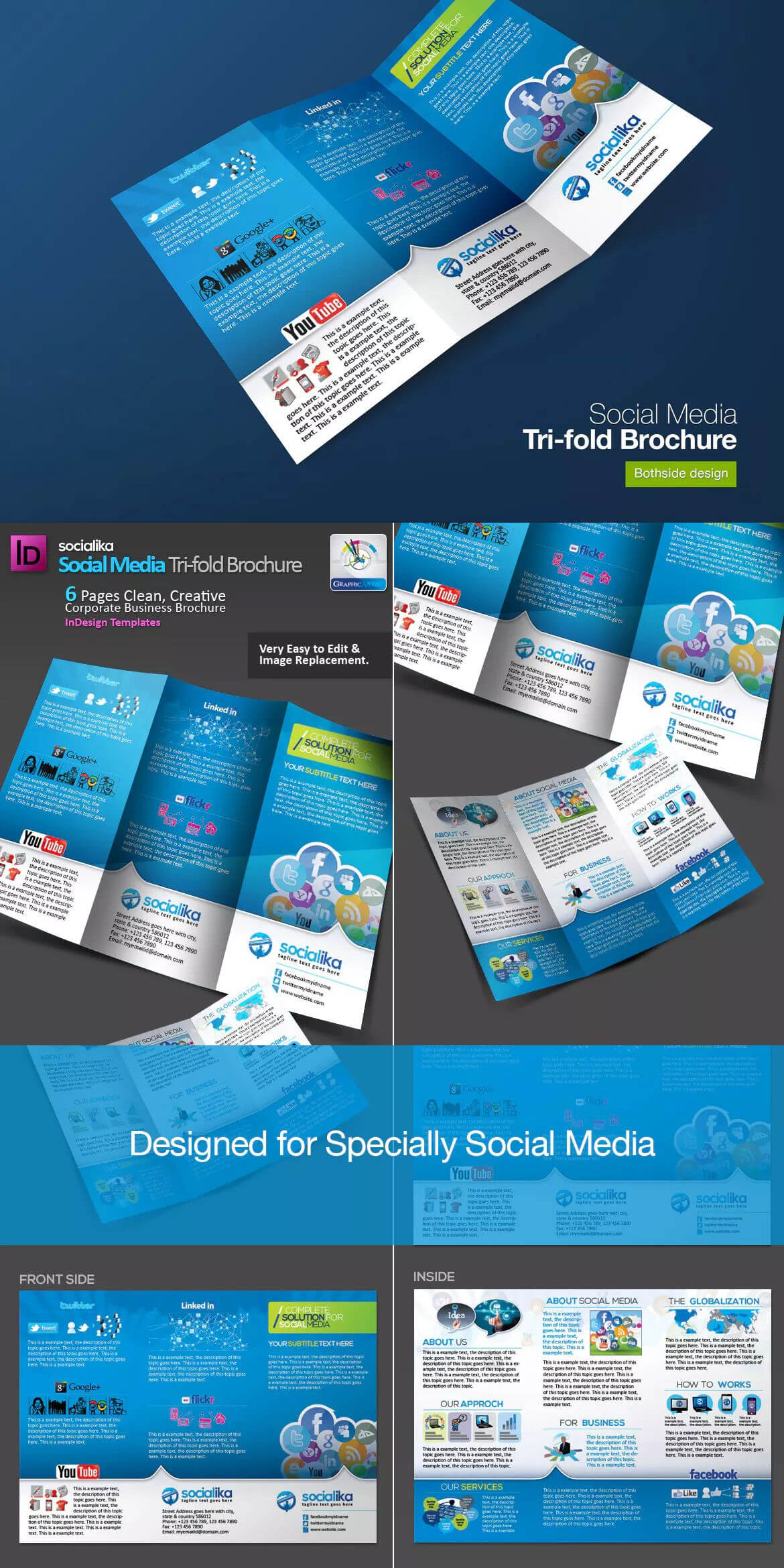 Social Media Tri Fold Brochure Template Indd | Brochure Throughout Social Media Brochure Template