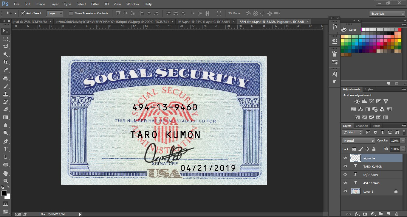 Social Security Number Card Editbale Psd Template – Psd Pertaining To Social Security Card Template Photoshop