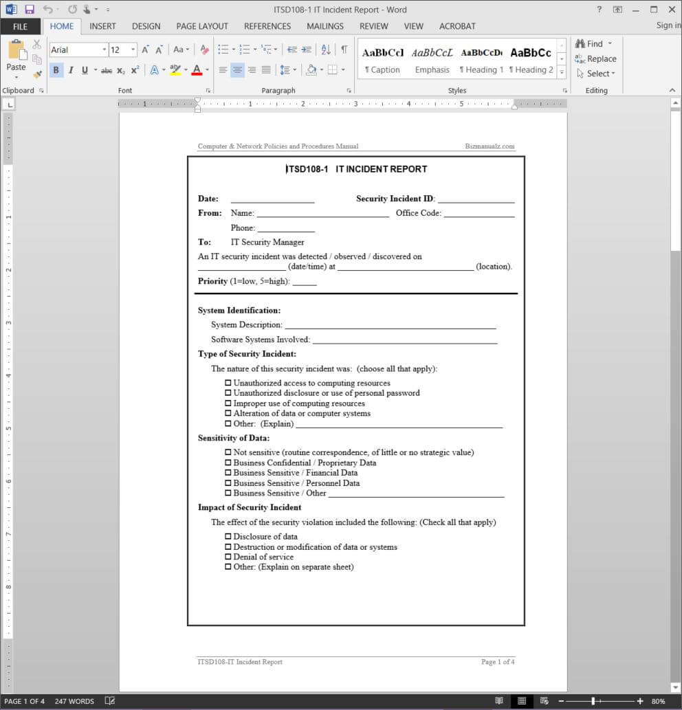 Software Incident Report Template – Ironi.celikdemirsan In Software Problem Report Template
