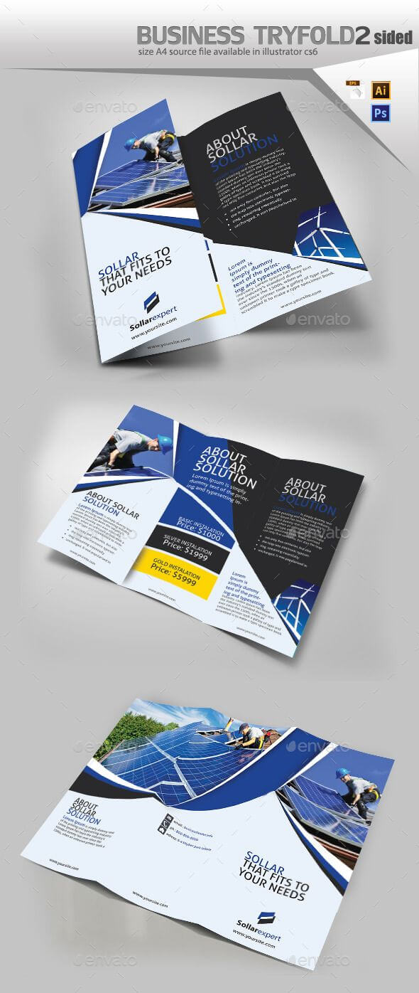 Solar Panel Trifold Double Sided – Brochures Print Templates With One Sided Brochure Template