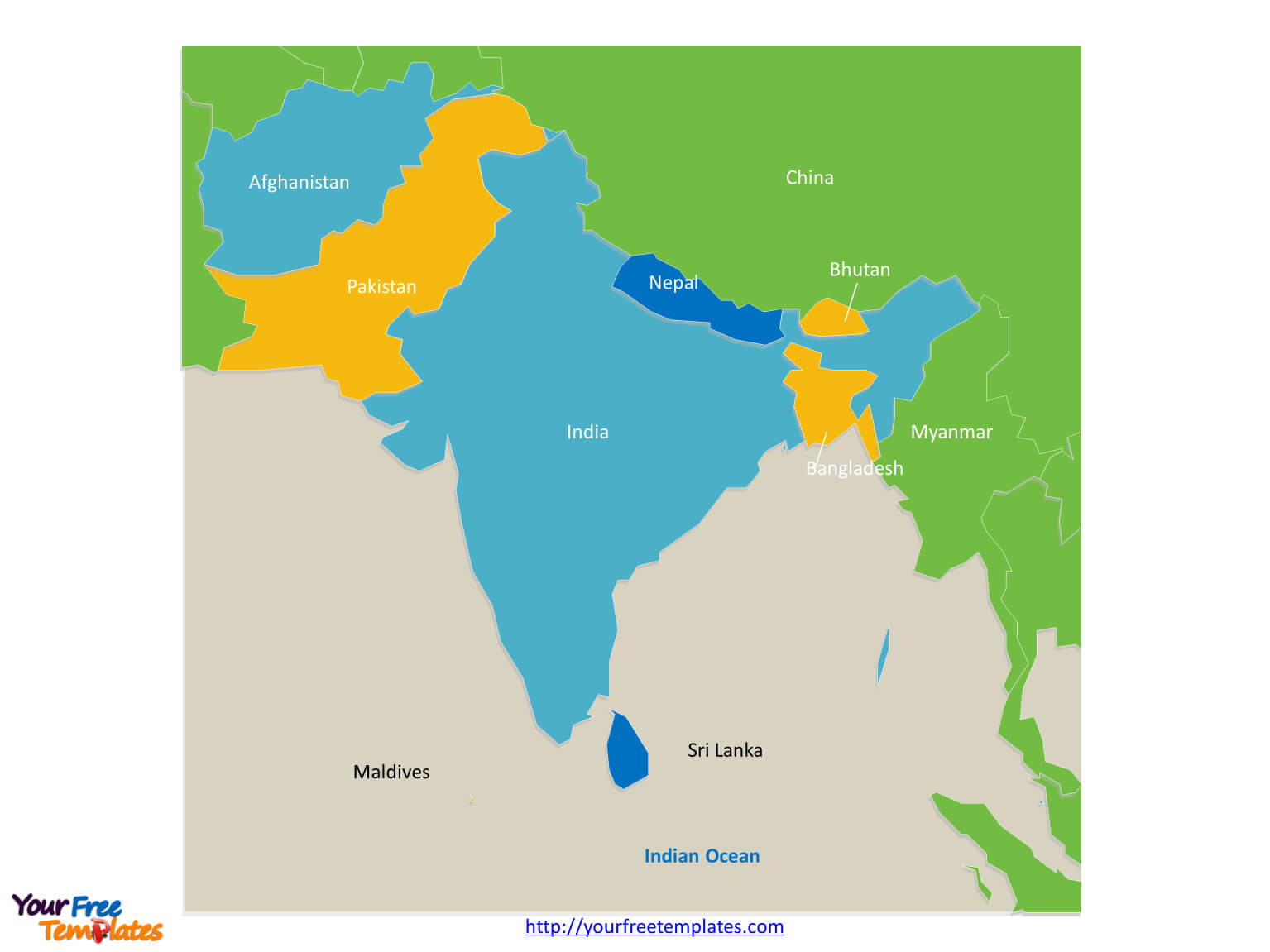 South Asia Map Free Templates – Free Powerpoint Templates Within Blank City Map Template