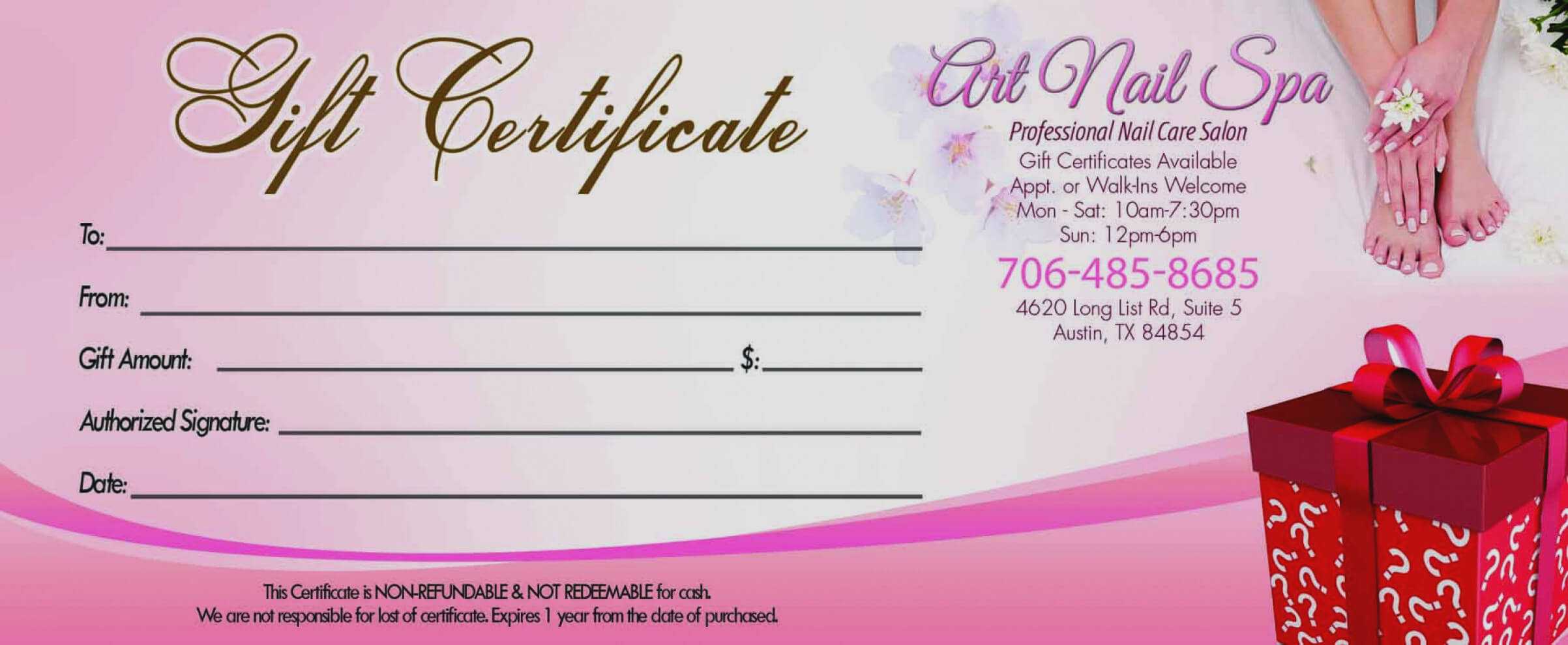 Spa Gift Certi Certificate Sample Templates Free Copy Nail Pertaining To Nail Gift Certificate Template Free