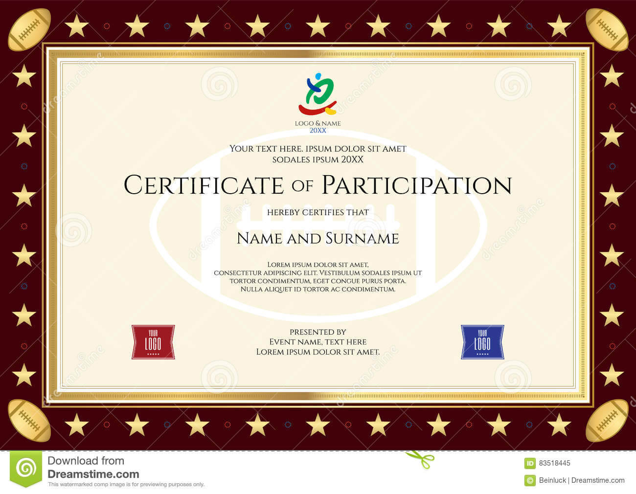 Sport Theme Certification Of Participation Template Stock Intended For Free Templates For Certificates Of Participation