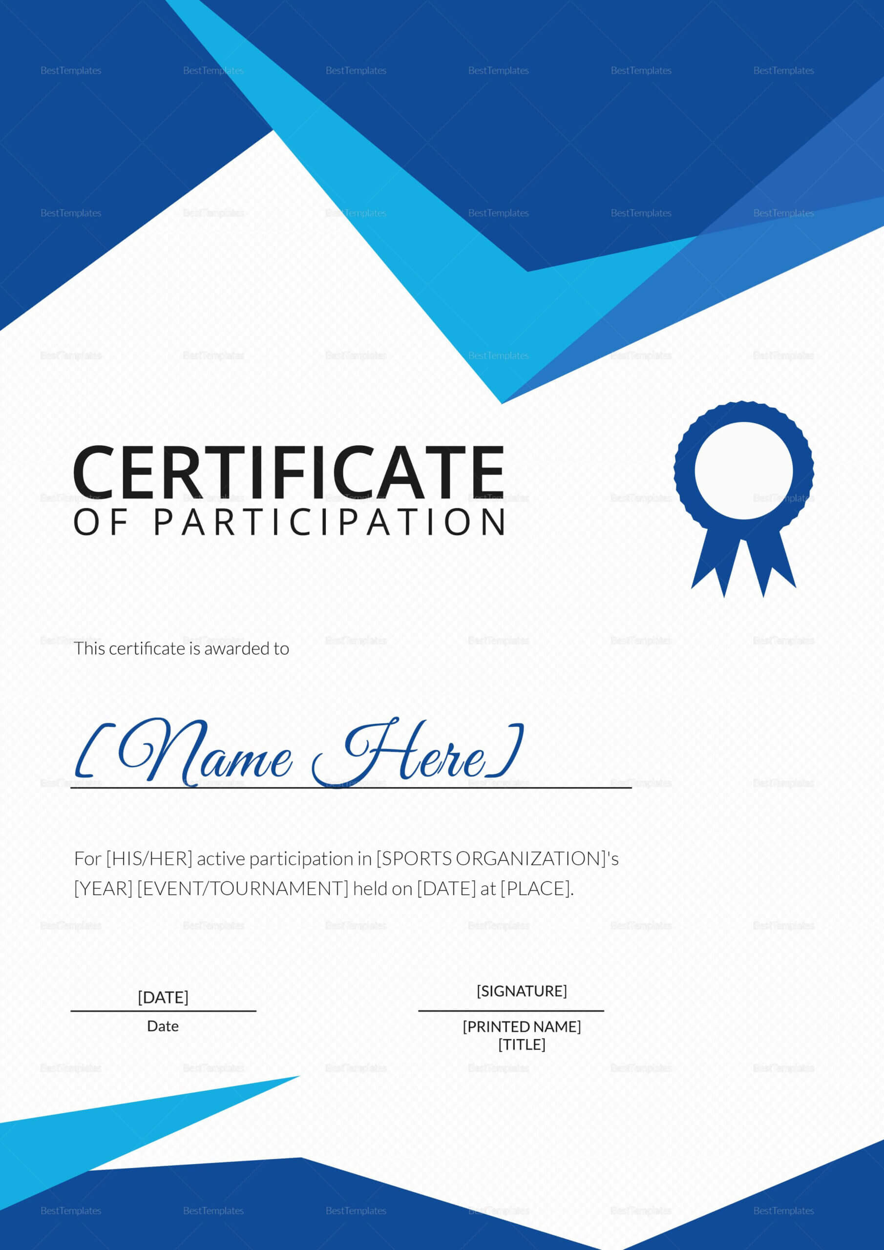 Sports Certificate Of Participation Template | Certificate With Certificate Of Participation Template Ppt