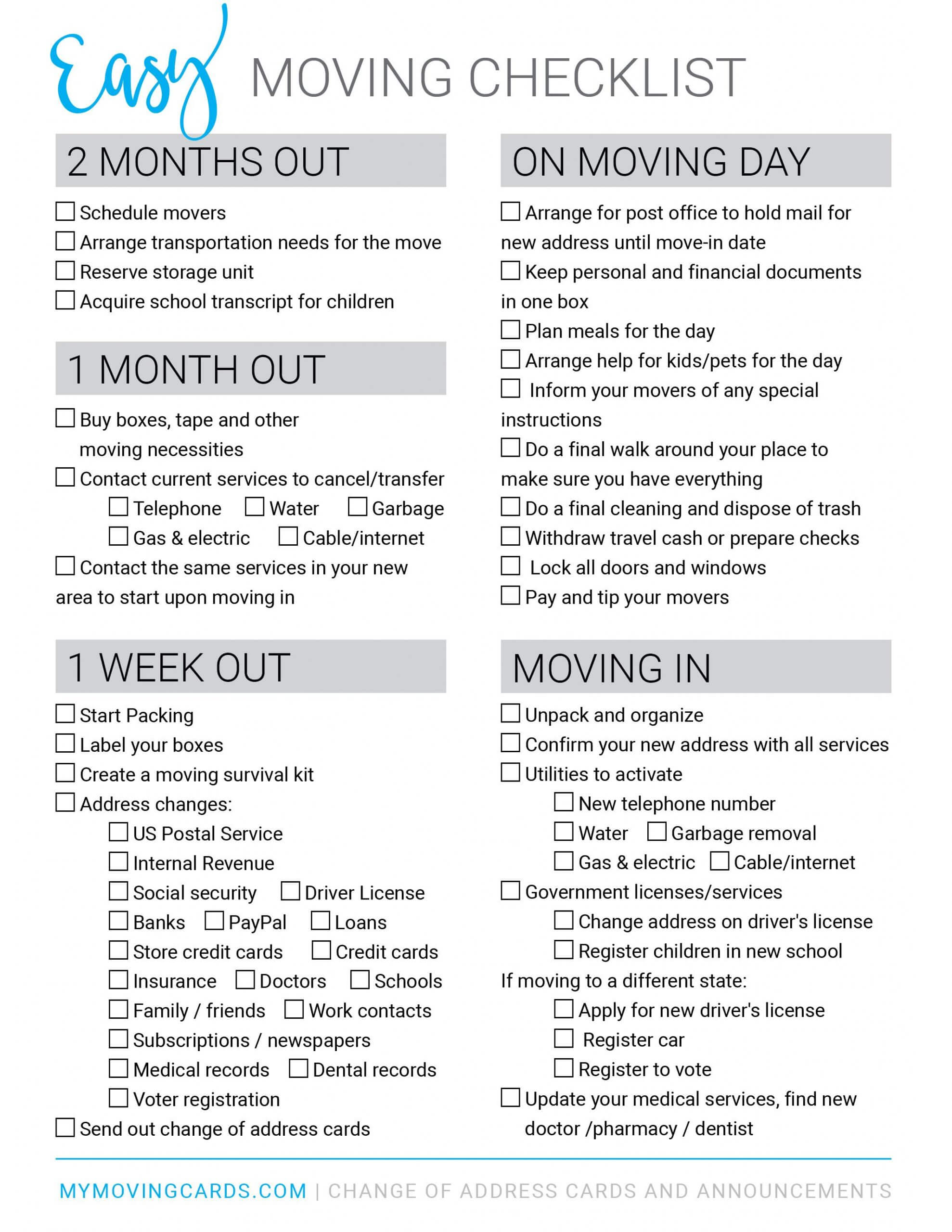 Spreadsheet Moving House Checklist Free Printable Download Intended For Moving House Cards Template Free