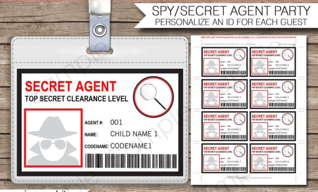 Spy Birthday Party Badge - Secret Agent Badge - Printable Id with regard to Spy Id Card Template