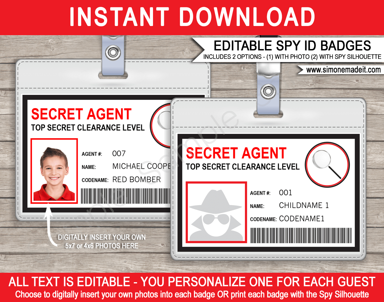 Spy Or Secret Agent Badge Template – Red For Spy Id Card Template