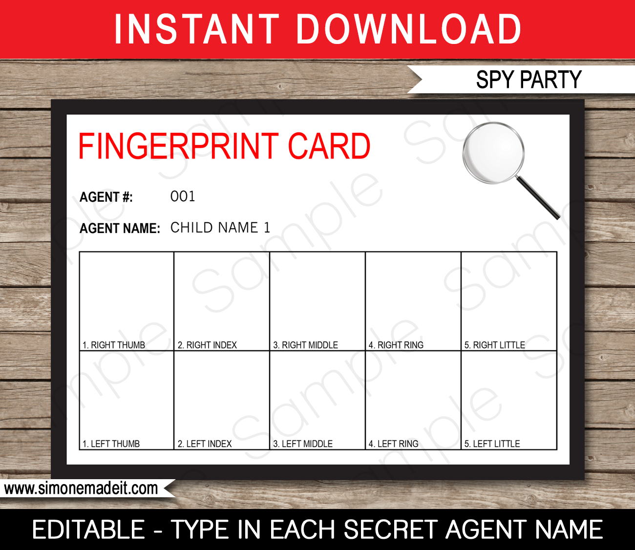Spy Party Fingerprinting Card Template | Secret Agent Party With Clue Card Template