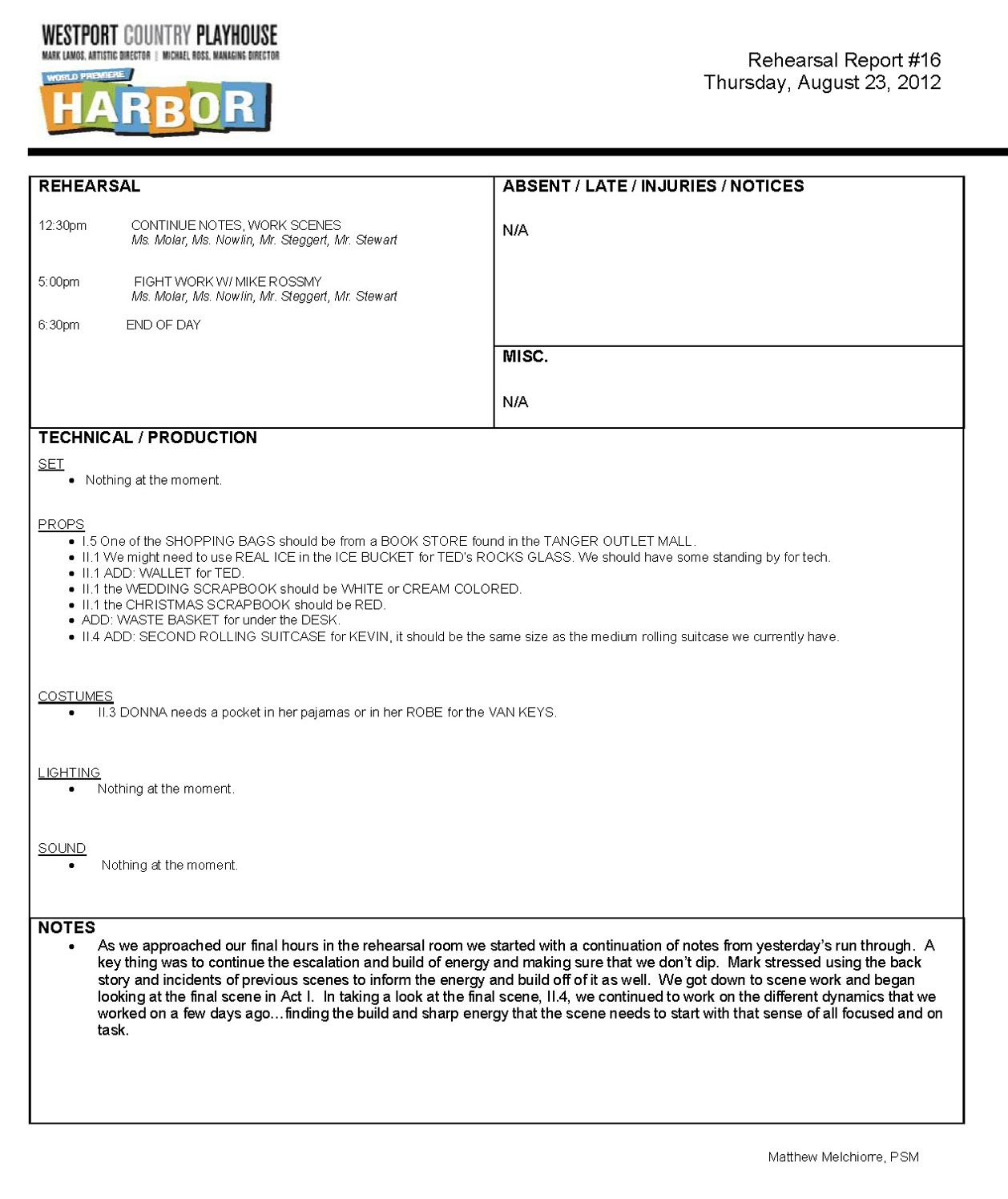 Stage Manager Rehearsal Report – Google Search | Management With Rehearsal Report Template