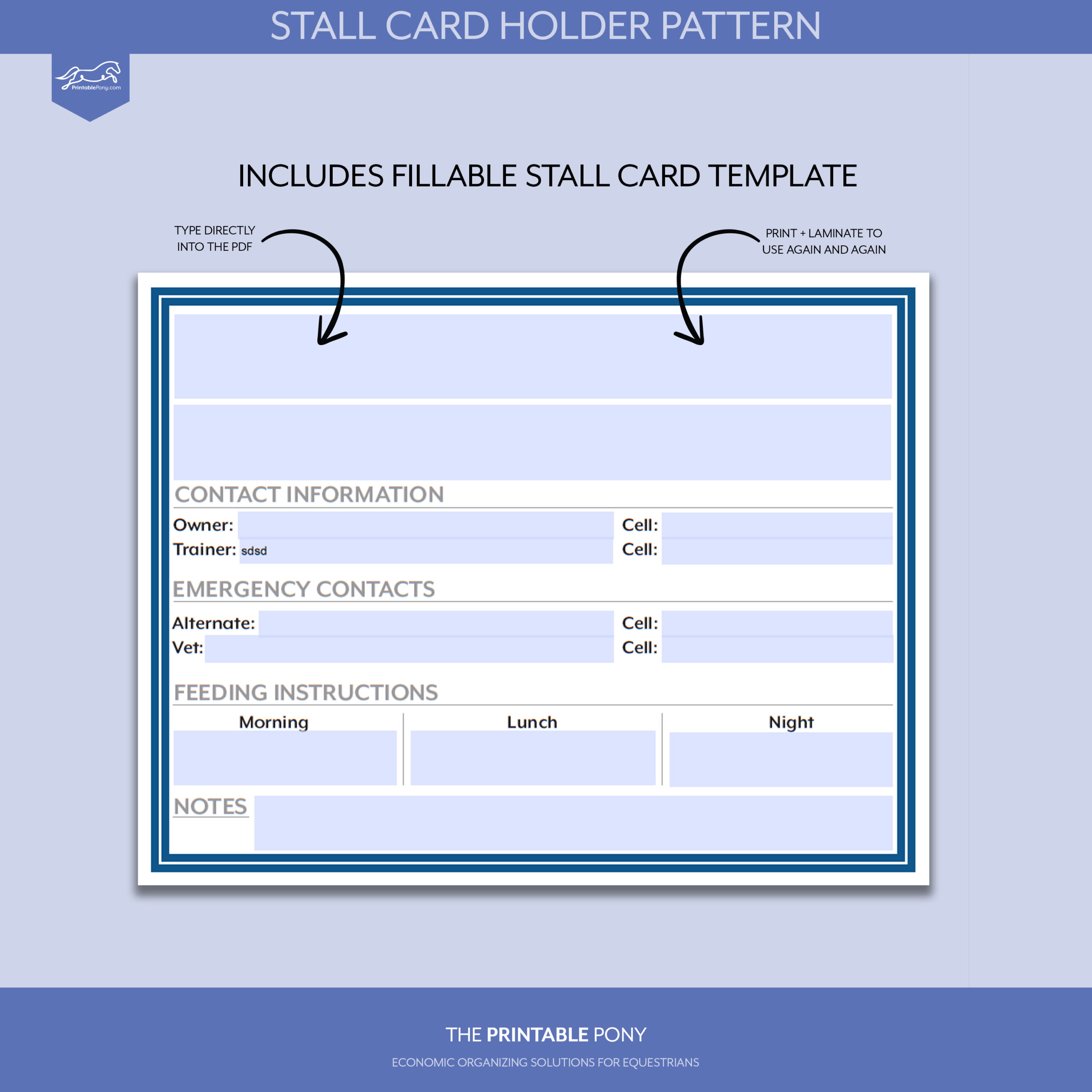 Stall Card Holder Pattern + Printable Stall Card Within Horse Stall Card Template