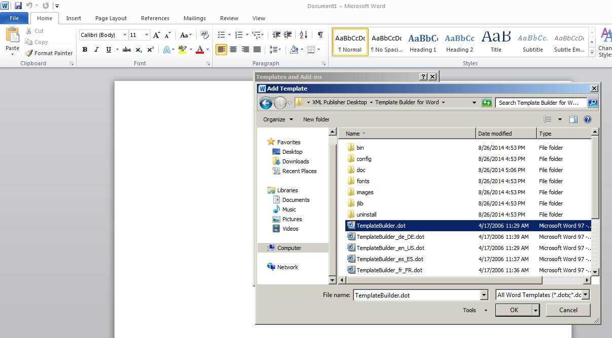 Steps To Enable Bi Publisher Add In Menu In Microsoft Office For Word 2010 Template Location