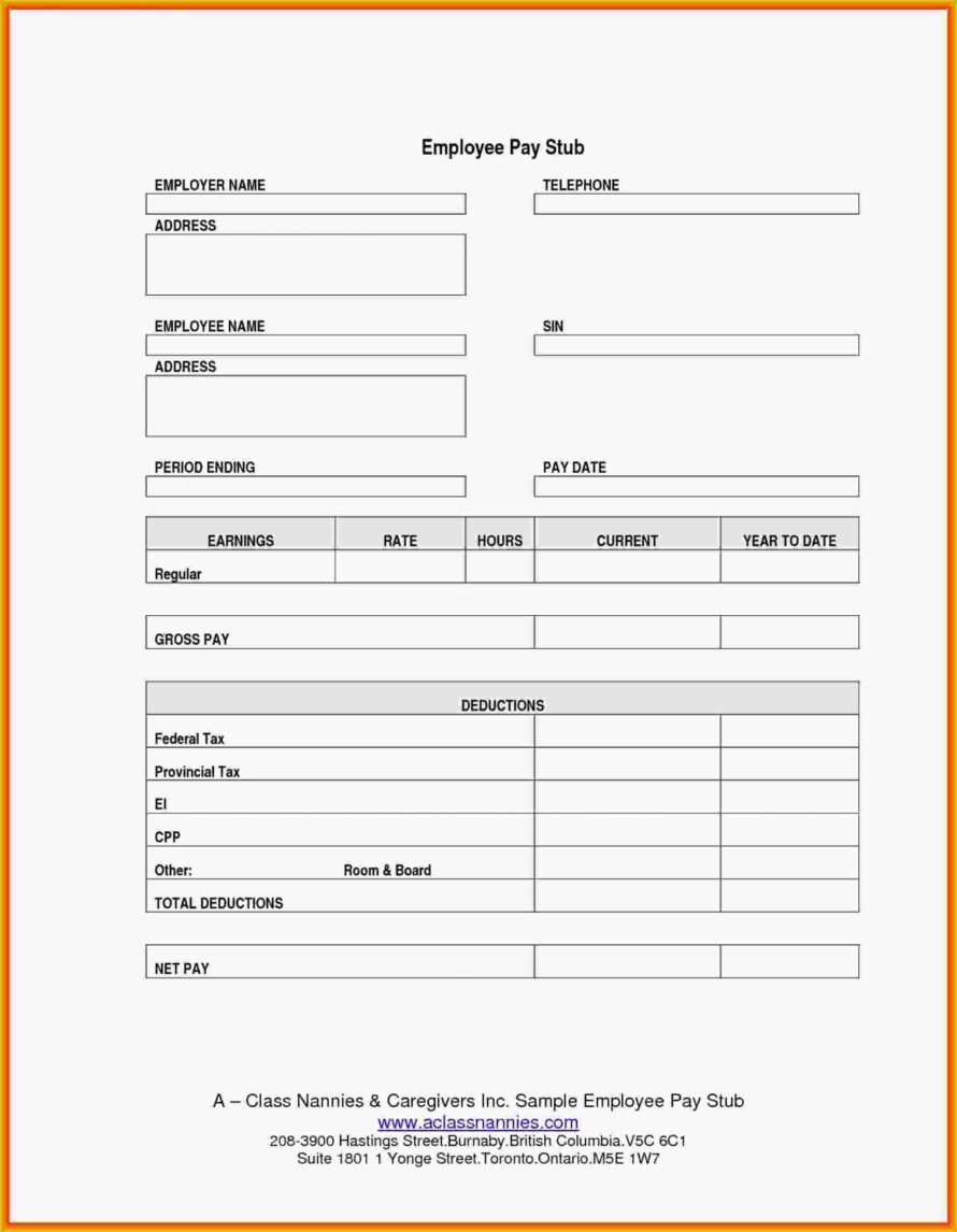 Striking Blank Pay Stubs Template Ideas Stub Canada Paycheck With Regard To Blank Pay Stubs Template