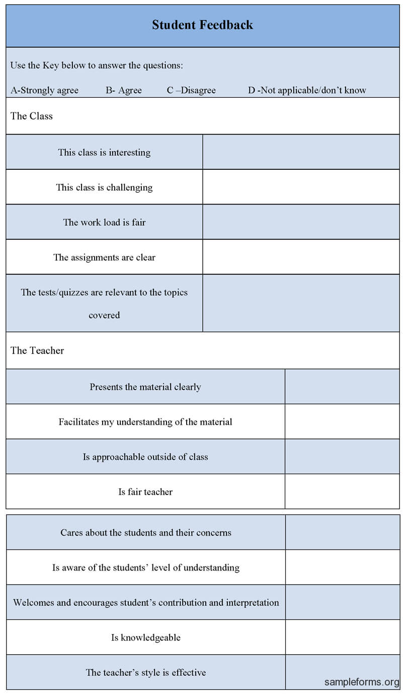 Student Feedback Form : Sample Forms Within Student Feedback Form Template Word