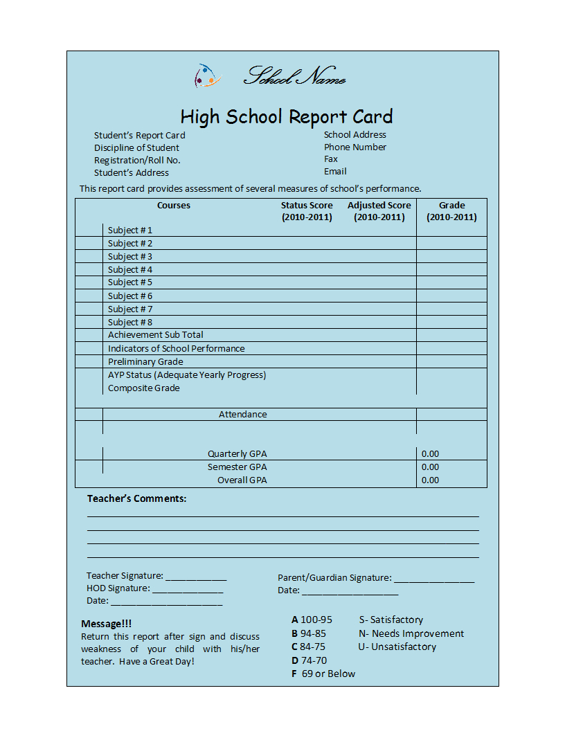 Student Report Template In Improvement Report Template