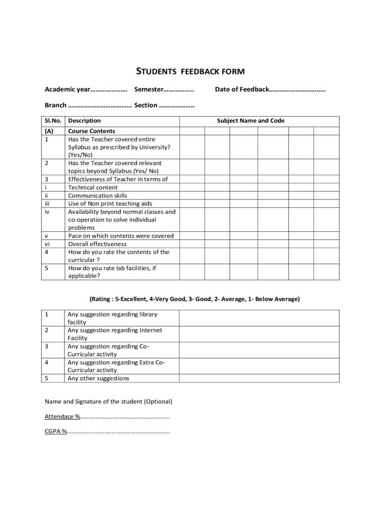 Students Feedback Form – 2 Free Templates In Pdf, Word Throughout Student Feedback Form Template Word