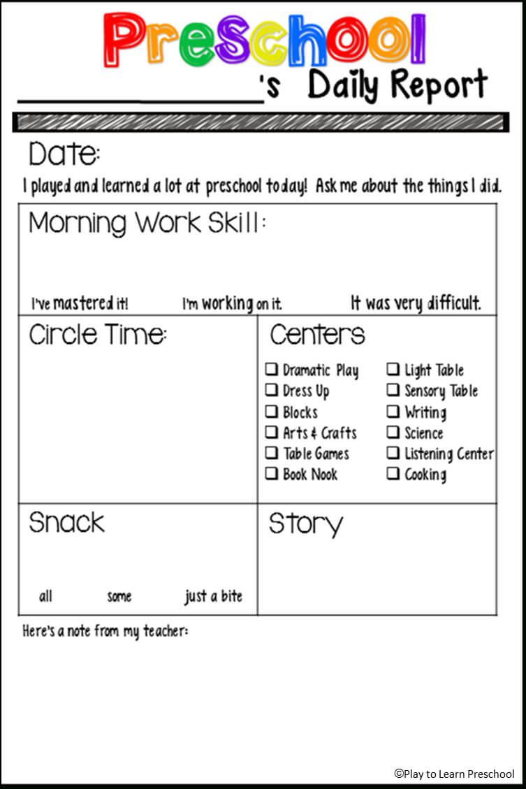 Students' Stuff | Preschool Daily Report, Preschool Lessons Within Preschool Weekly Report Template