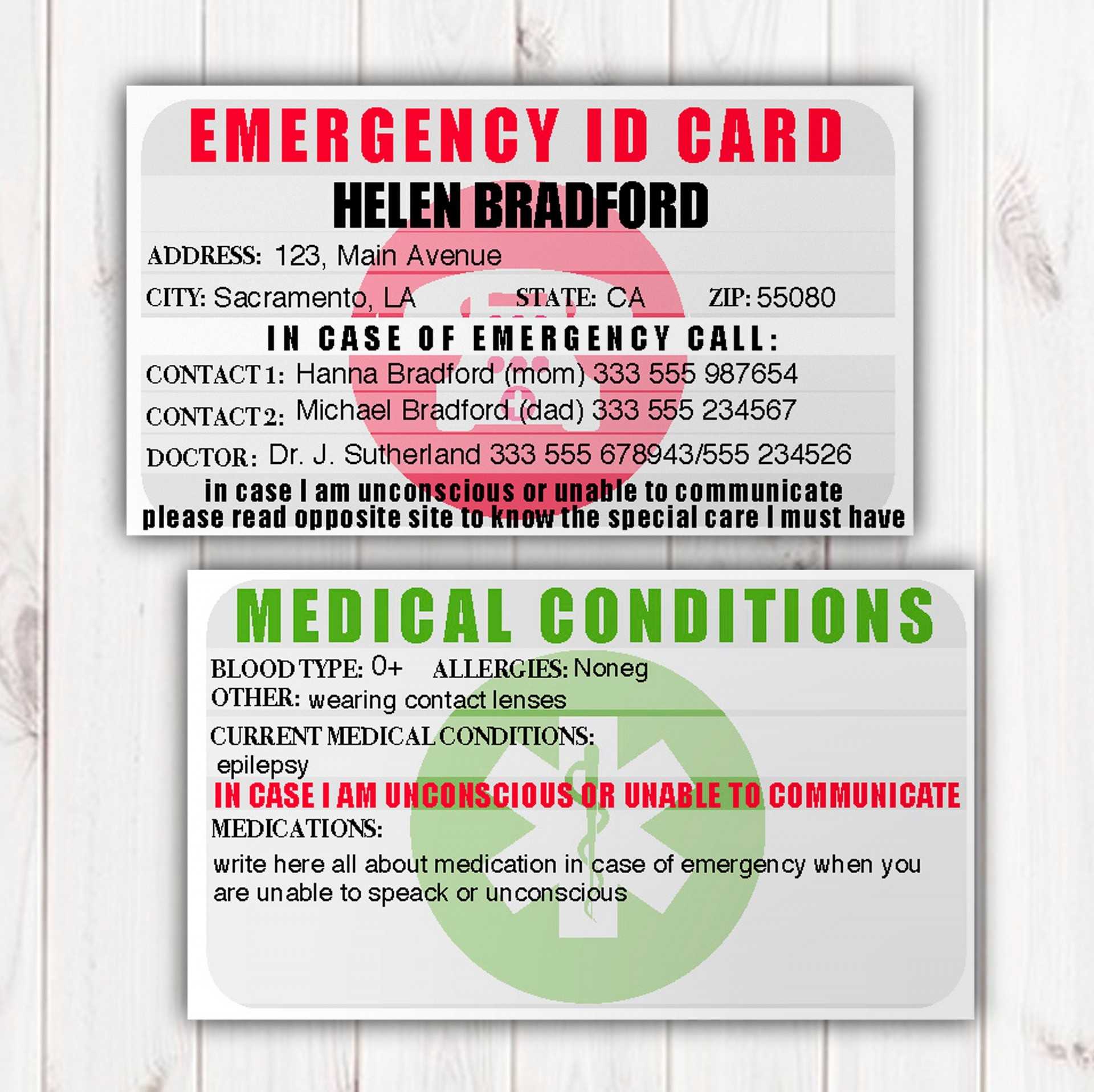 Stunning Emergency Contact Card Template Ideas Travel Free For In Case Of Emergency Card Template