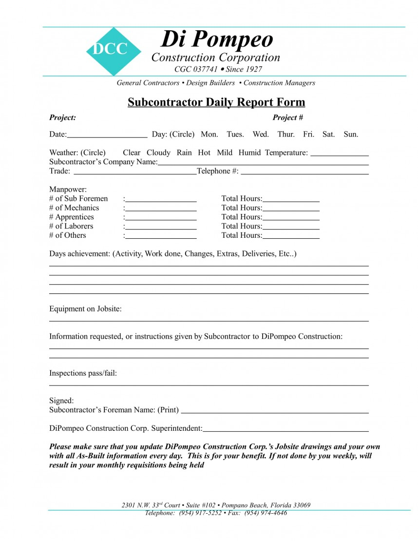 Stupendous Construction Superintendent Daily Report Forms For Superintendent Daily Report Template