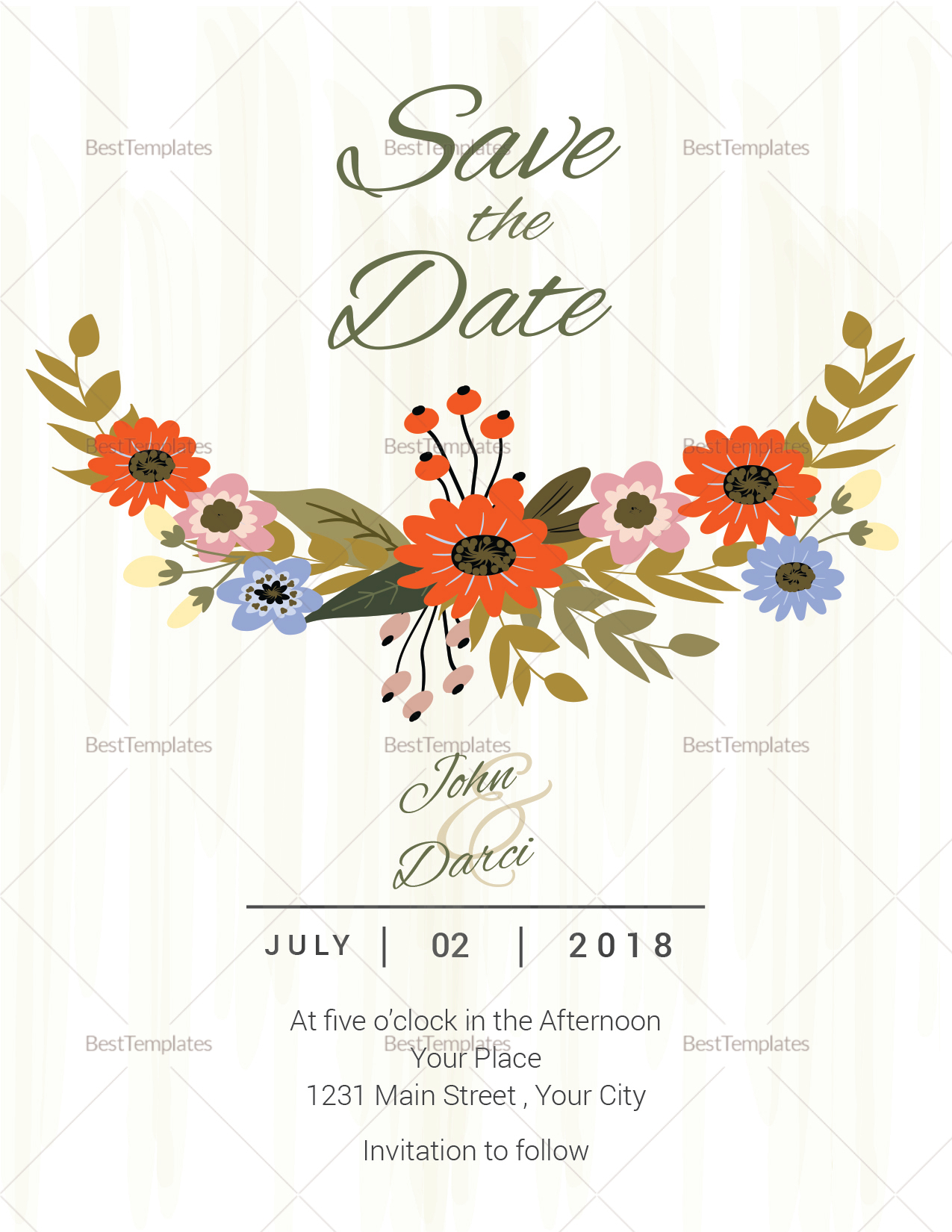 Summer Floral Save The Date Card Template Inside Save The Date Cards Templates