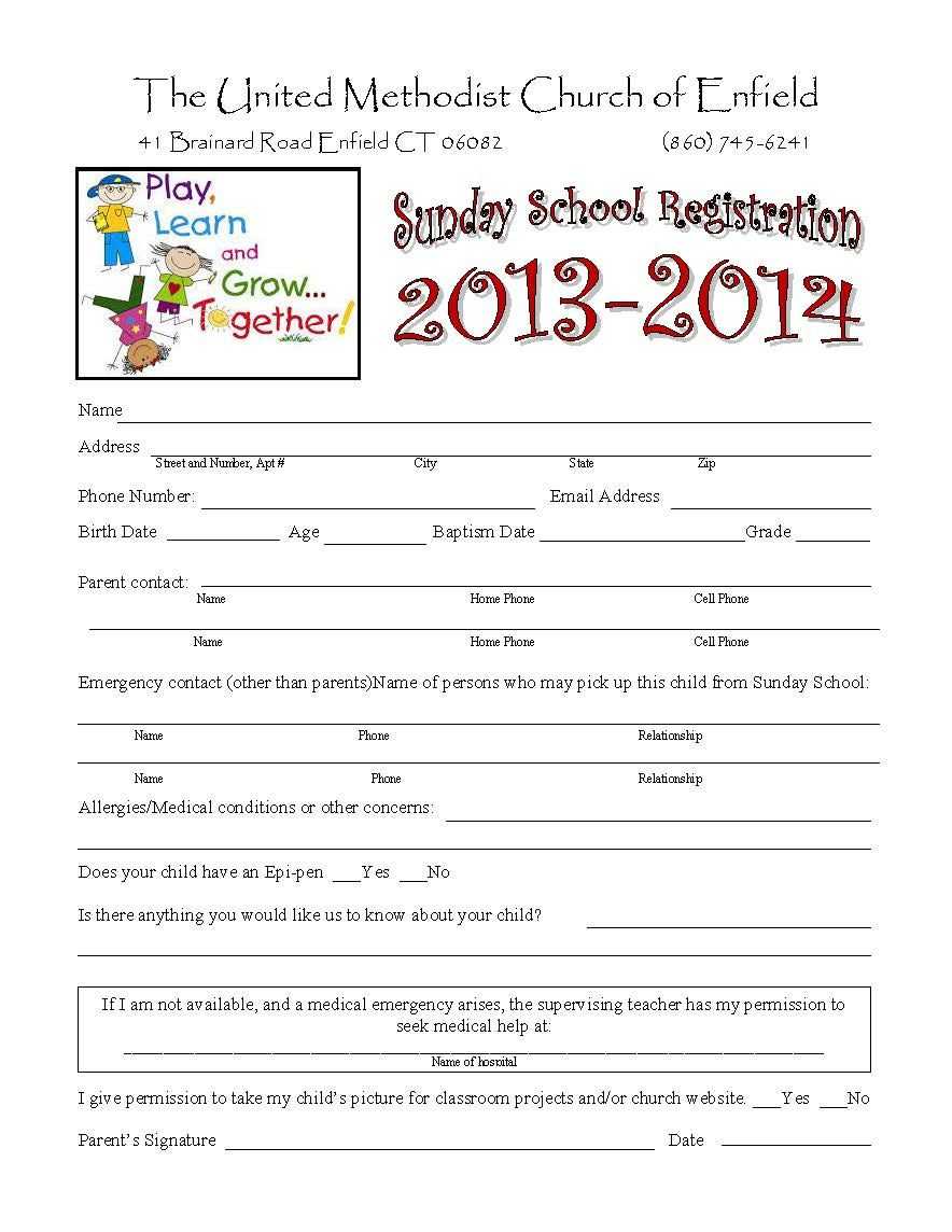 Sunday School Registration Form | Toddler Sunday School For Camp Registration Form Template Word