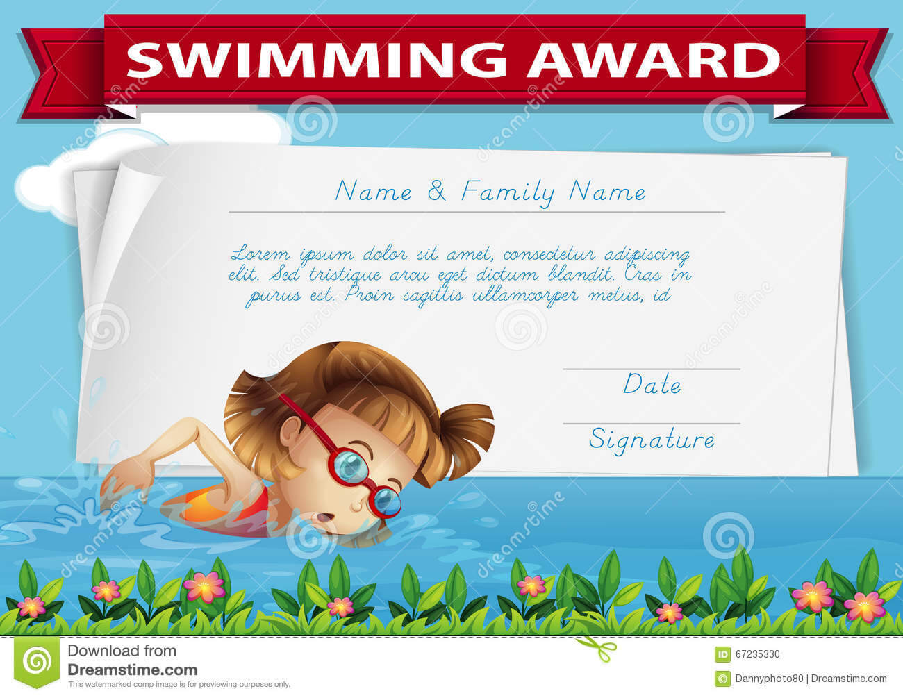 Swimming Award Certificate Template Stock Illustration Throughout Swimming Award Certificate Template