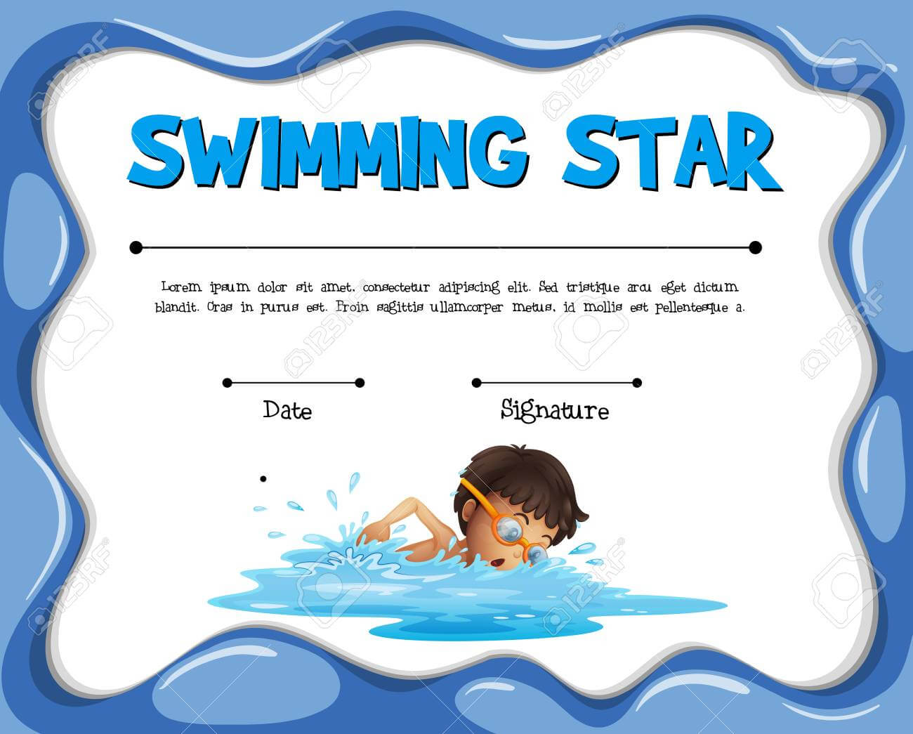 Swimming Star Certification Template With Swimmer Illustration With Swimming Award Certificate Template