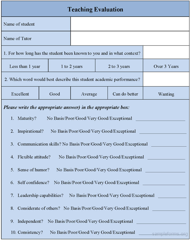 Teaching Evaluation Form : Sample Forms Regarding Student Feedback Form Template Word