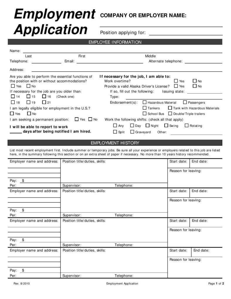 Template Application For Employment – Forza.mbiconsultingltd In Job Application Template Word