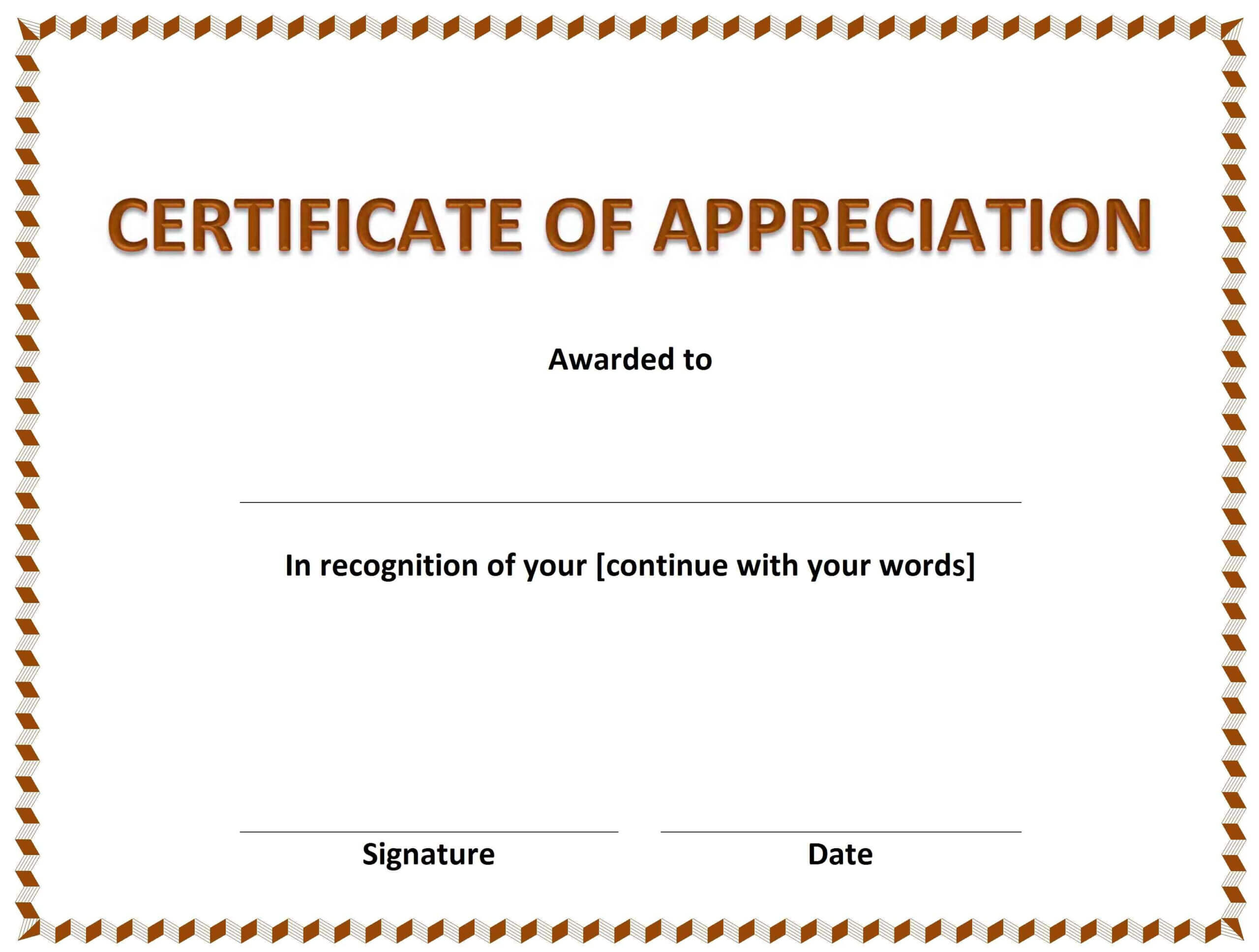 Template Certificate Of Appreciation Microsoft Word | Resume Throughout Template For Certificate Of Appreciation In Microsoft Word