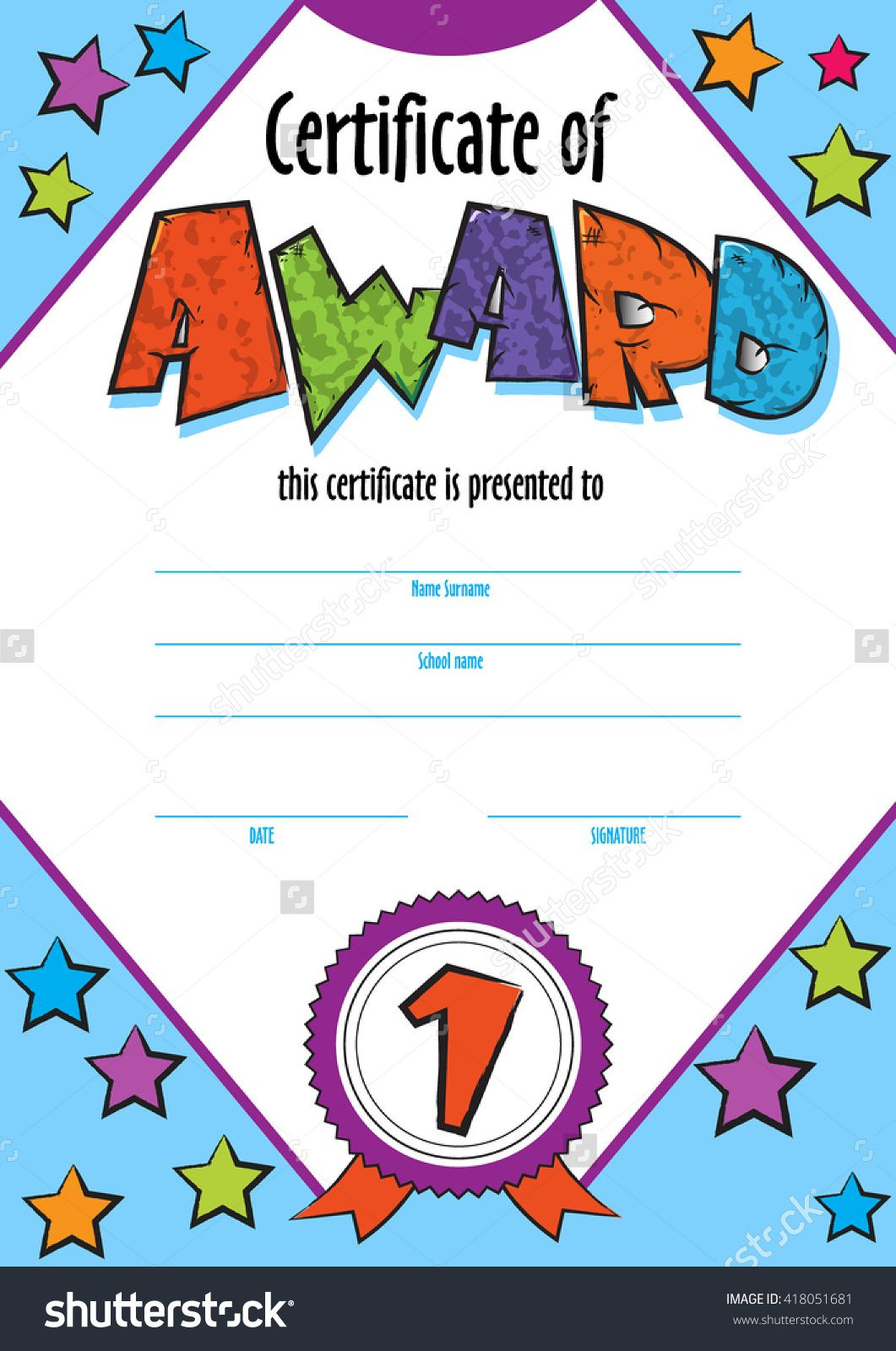 Template Child Certificate To Be Awarded. Kindergarten Intended For Free Kids Certificate Templates