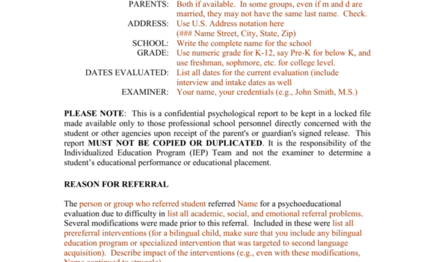 Template For A Bilingual Psychoeducational Report with regard to Psychoeducational Report Template